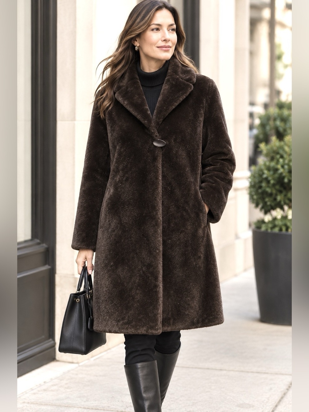 FunFur Canada Vintage Chocolate Brown Faux Mink Fur Swing Coat - Medium